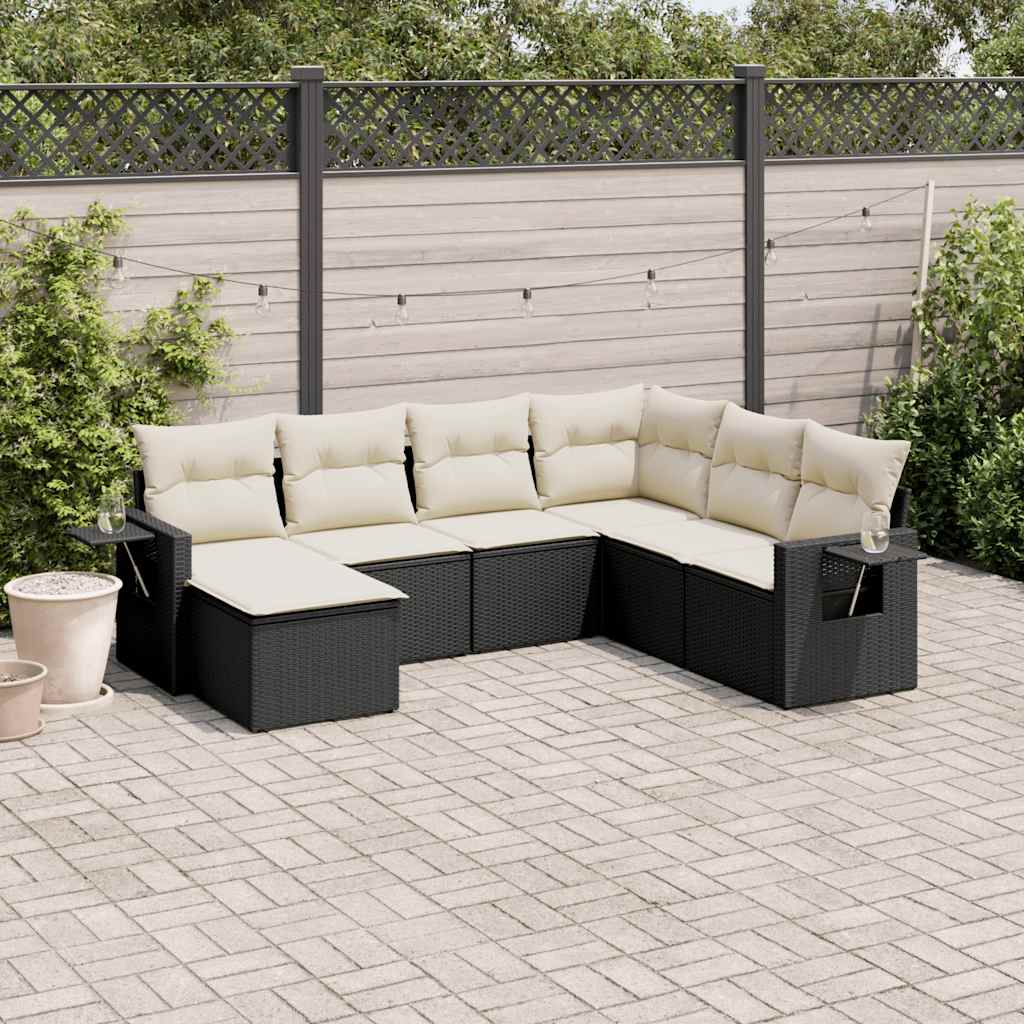 sofasæt til haven 7 dele med hynder polyrattan sort