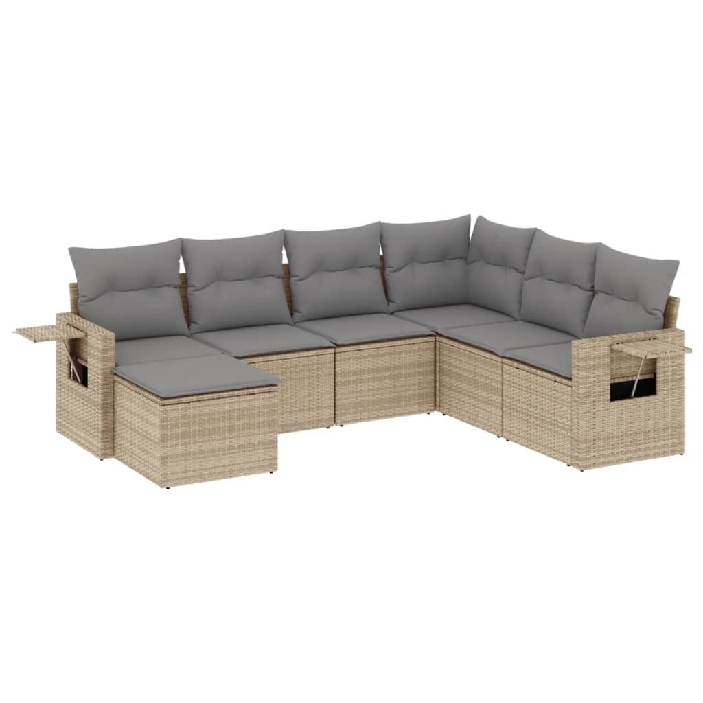 sofasæt til haven 7 dele med hynder polyrattan beige