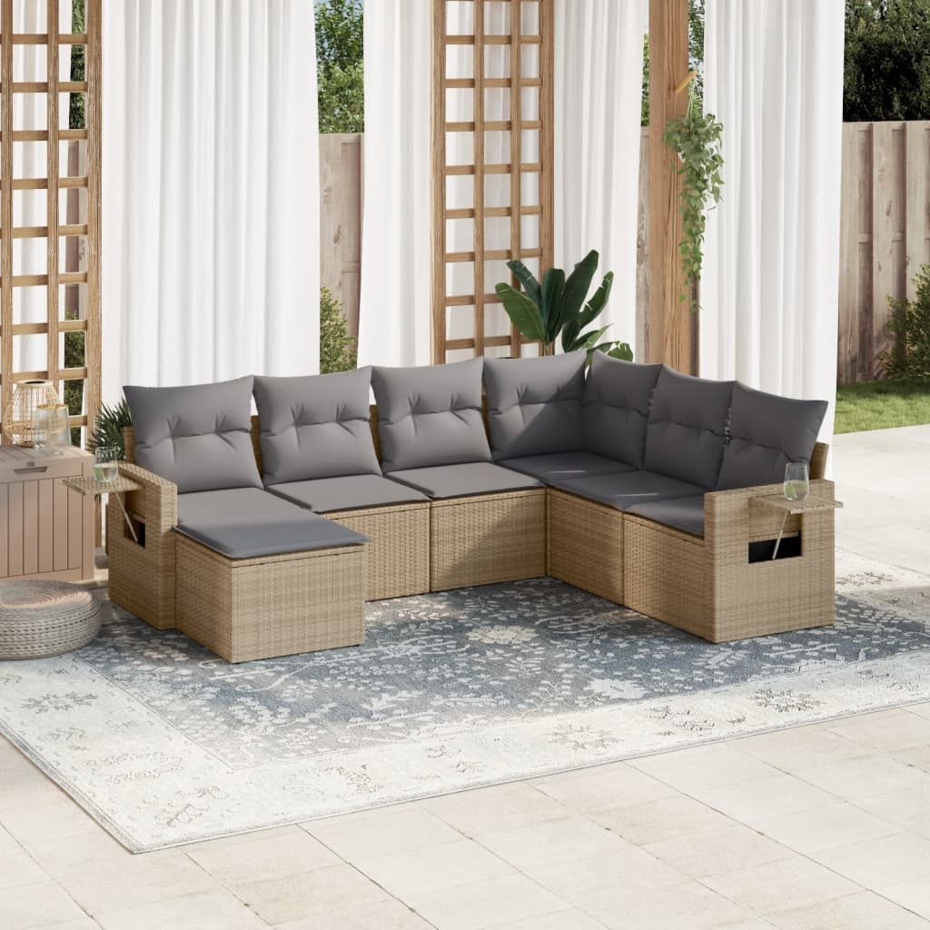 sofasæt til haven 7 dele med hynder polyrattan beige