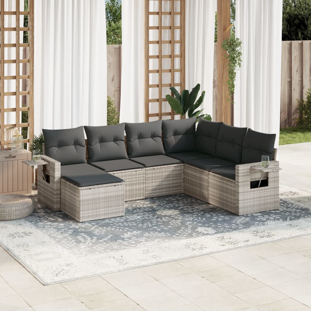 sofasæt til haven 7 dele med hynder polyrattan lysegrå