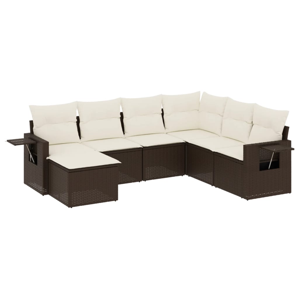 sofasæt til haven 7 dele med hynder polyrattan brun