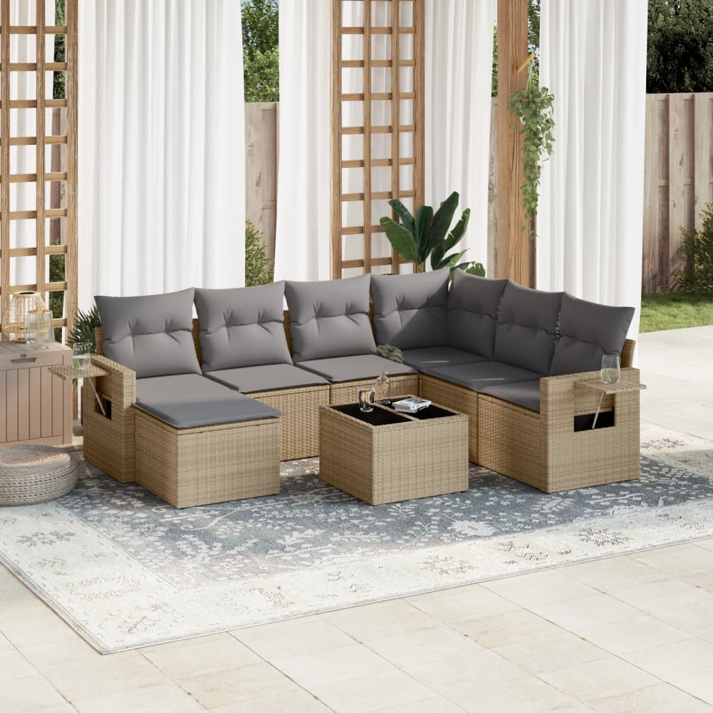 sofasæt til haven 8 dele med hynder polyrattan beige