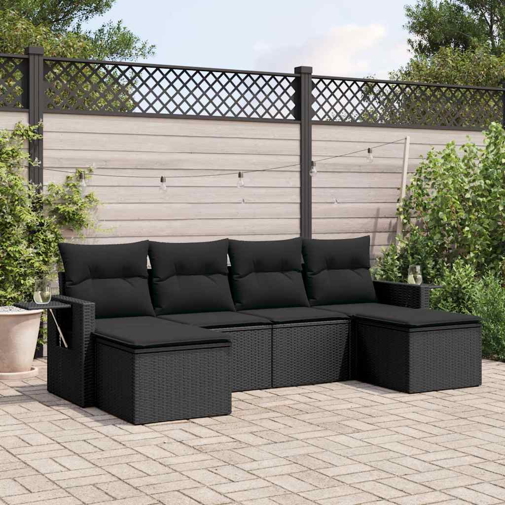 sofasæt til haven 6 dele med hynder polyrattan sort