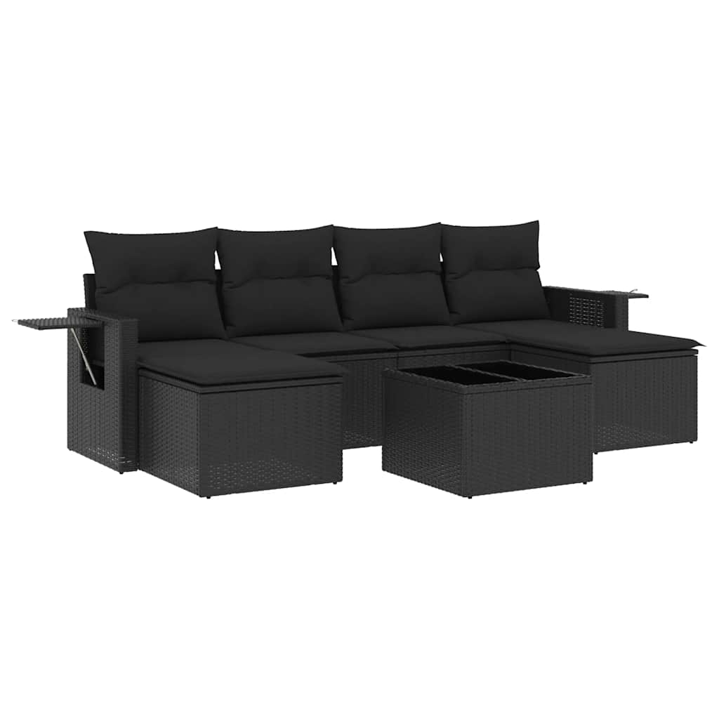 sofasæt til haven 7 dele med hynder polyrattan sort