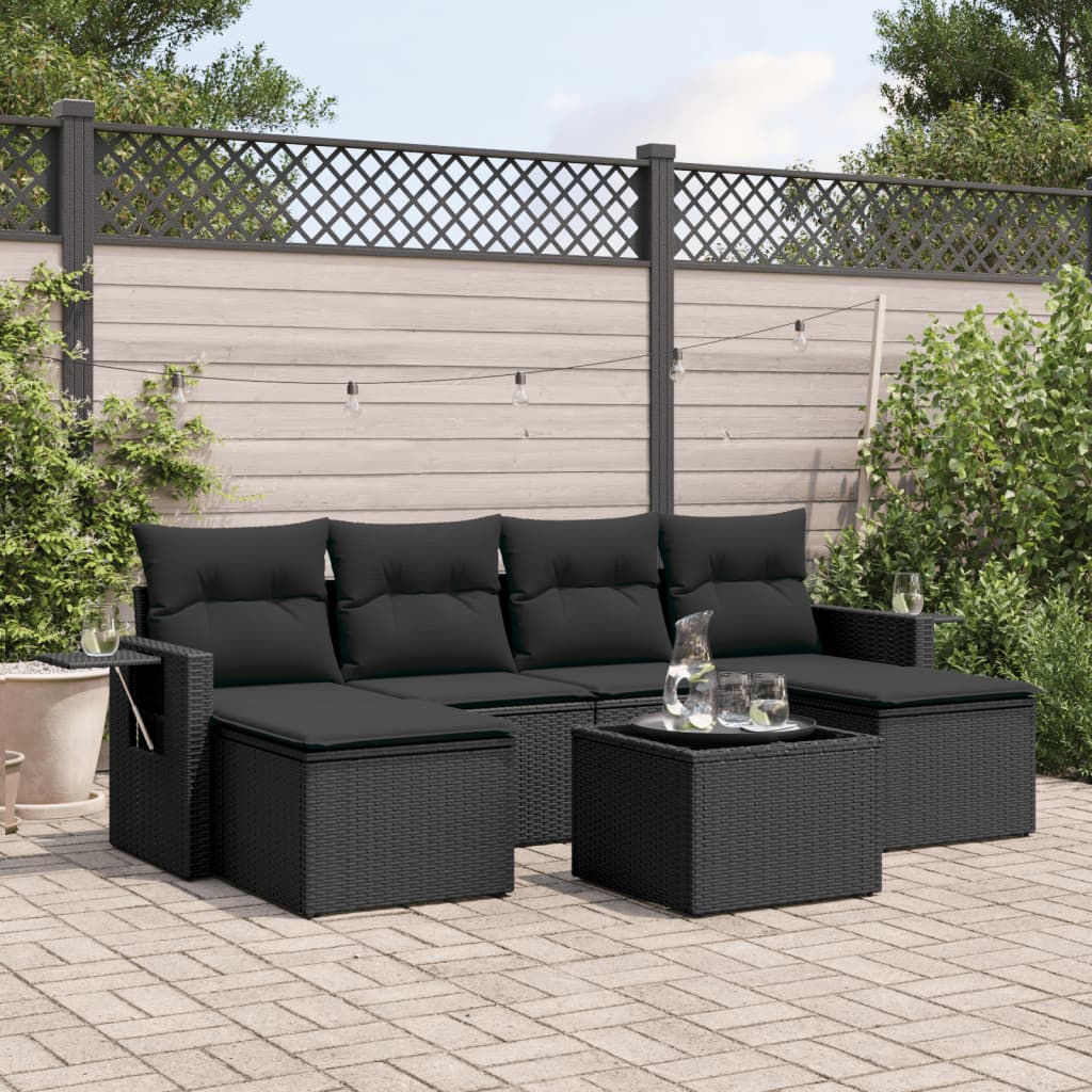 sofasæt til haven 7 dele med hynder polyrattan sort