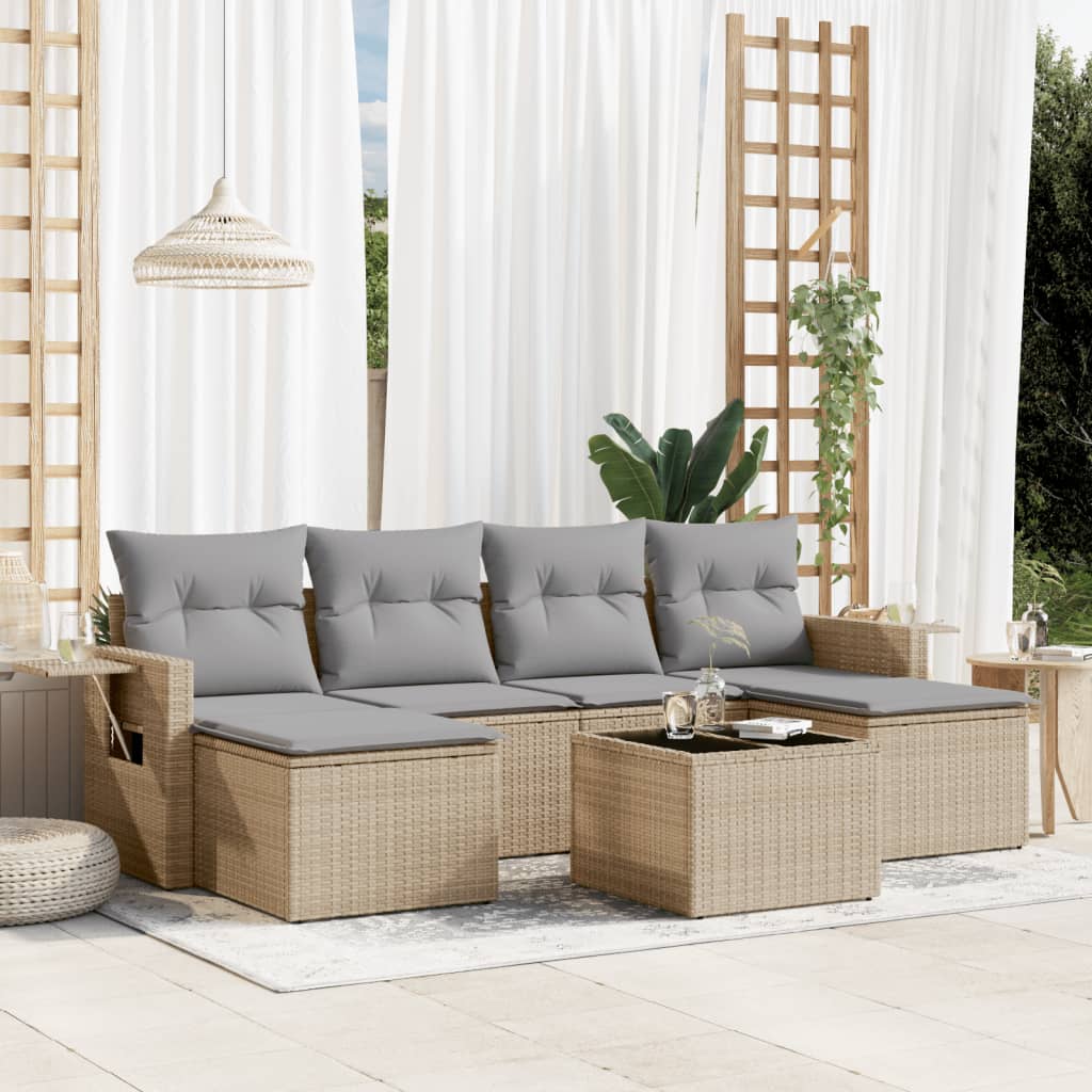 sofasæt til haven 7 dele med hynder polyrattan beige