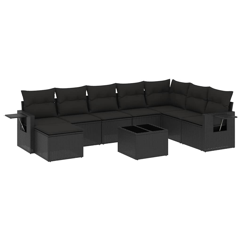 sofasæt til haven 9 dele med hynder polyrattan sort