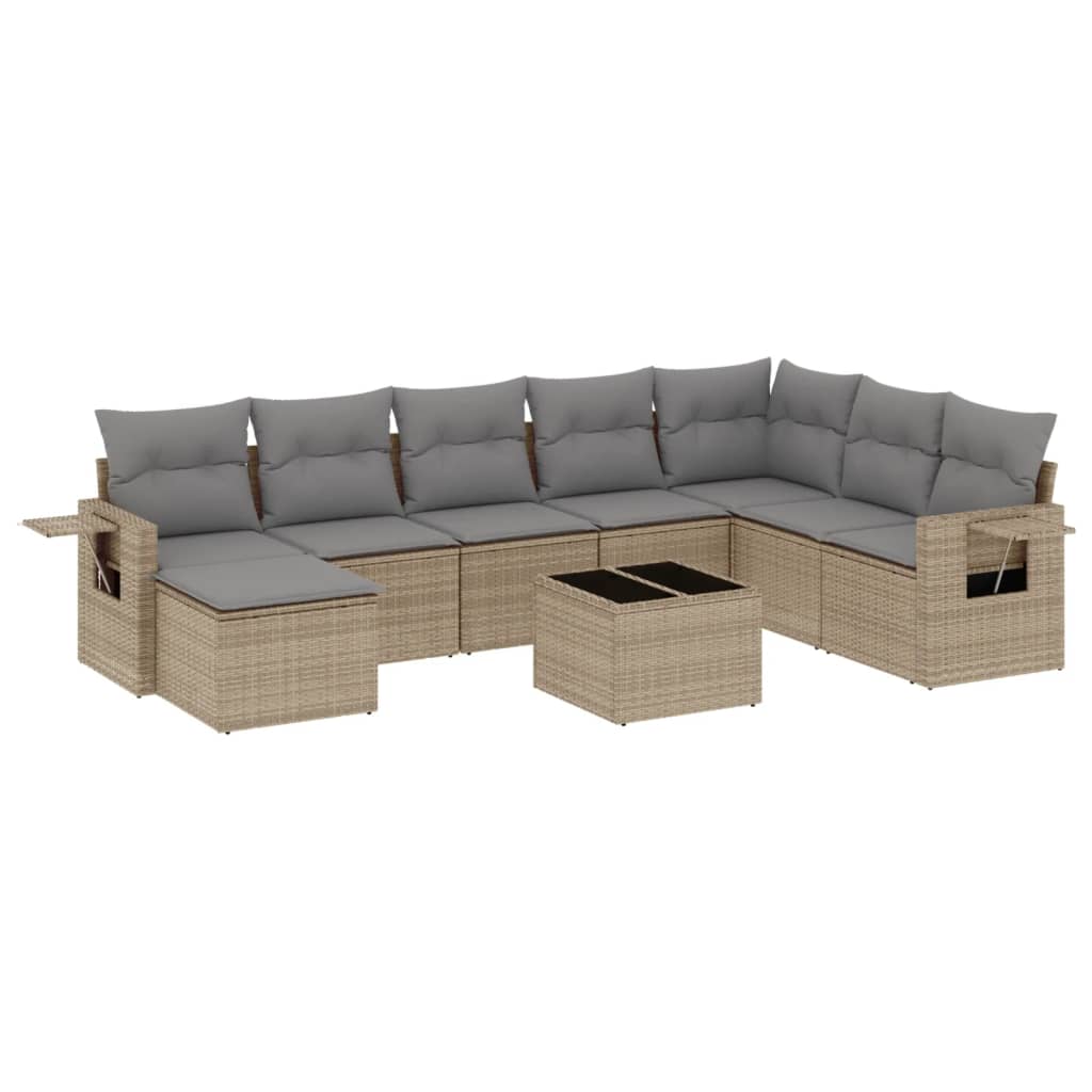 sofasæt til haven 9 dele med hynder polyrattan beige