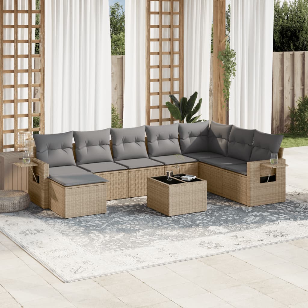 sofasæt til haven 9 dele med hynder polyrattan beige