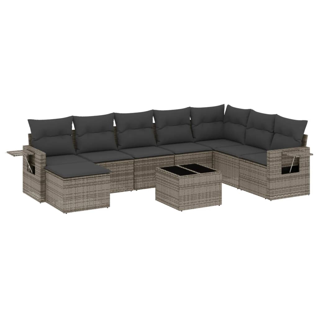 sofasæt til haven 9 dele med hynder polyrattan grå