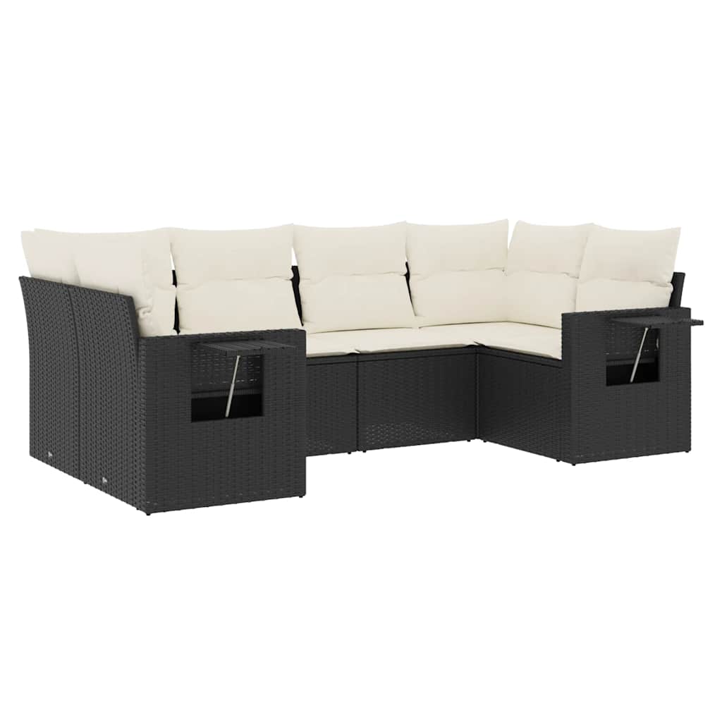 sofasæt til haven 6 dele med hynder polyrattan sort