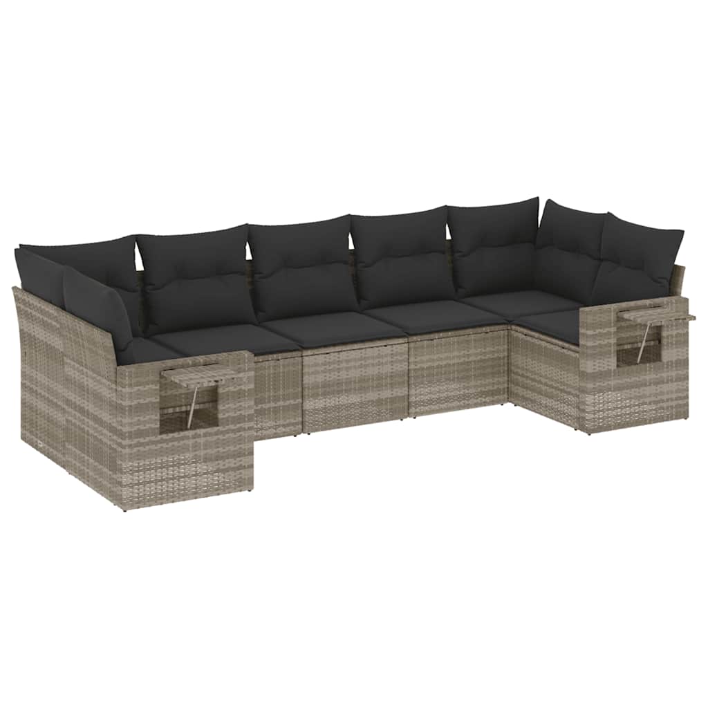 sofasæt til haven 7 dele med hynder polyrattan lysegrå