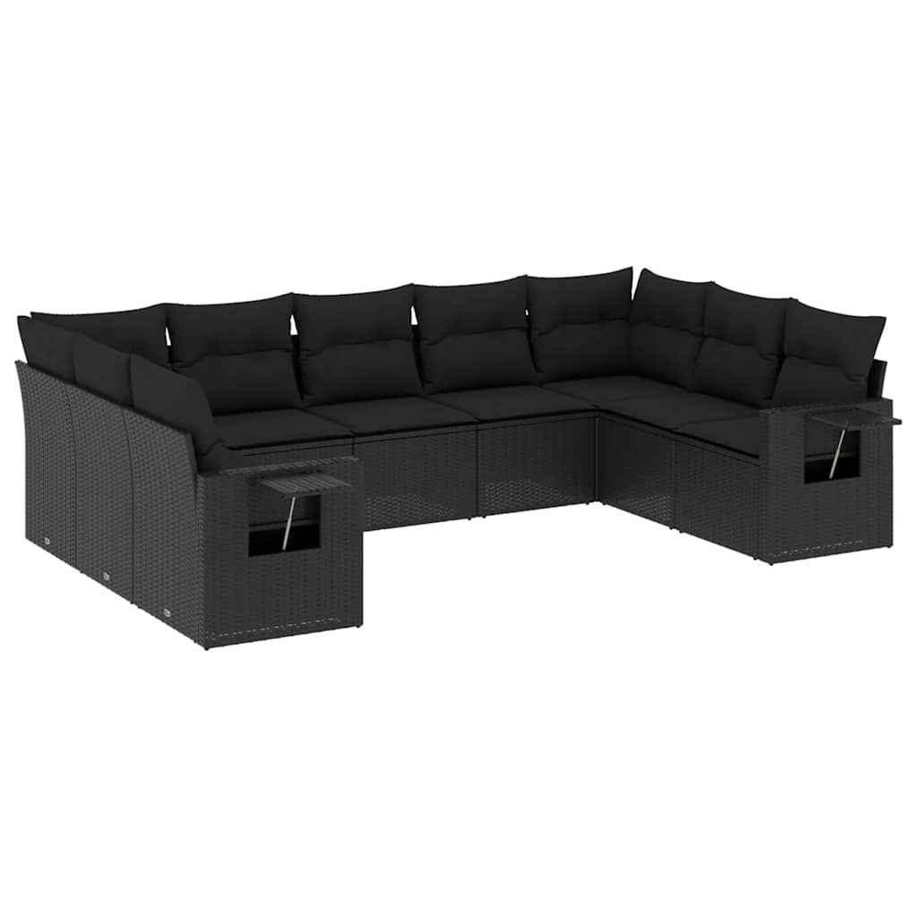 sofasæt til haven 9 dele med hynder polyrattan sort