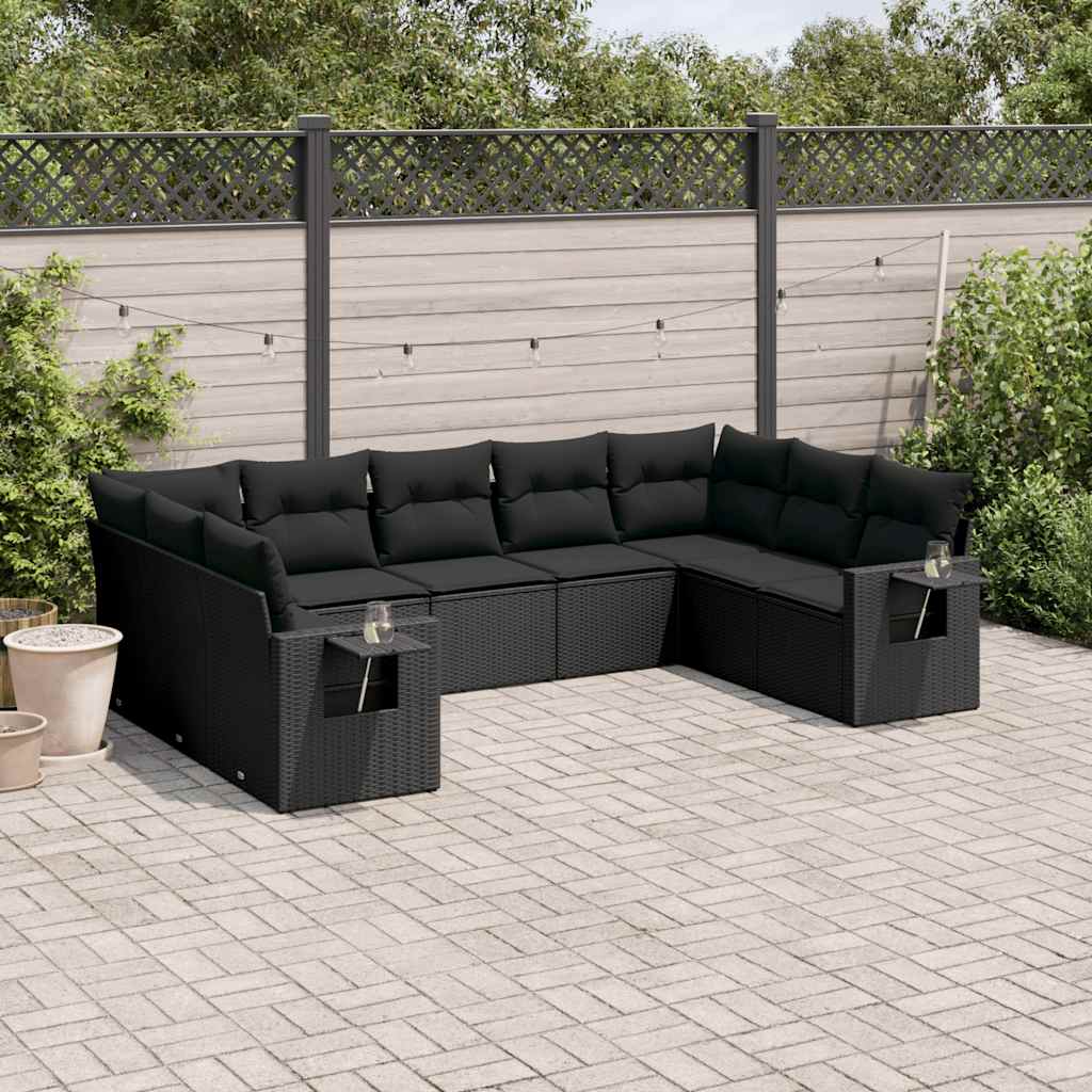 sofasæt til haven 9 dele med hynder polyrattan sort