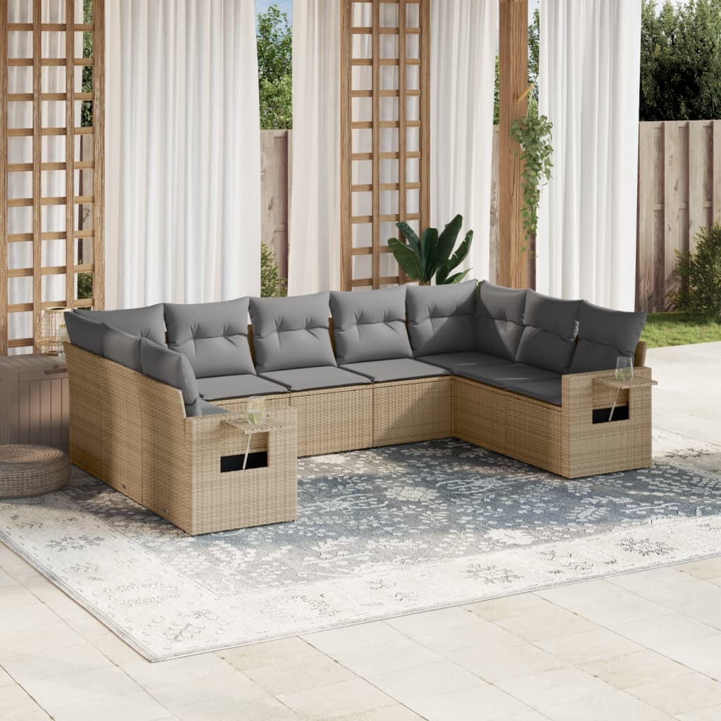 sofasæt til haven 9 dele med hynder polyrattan beige