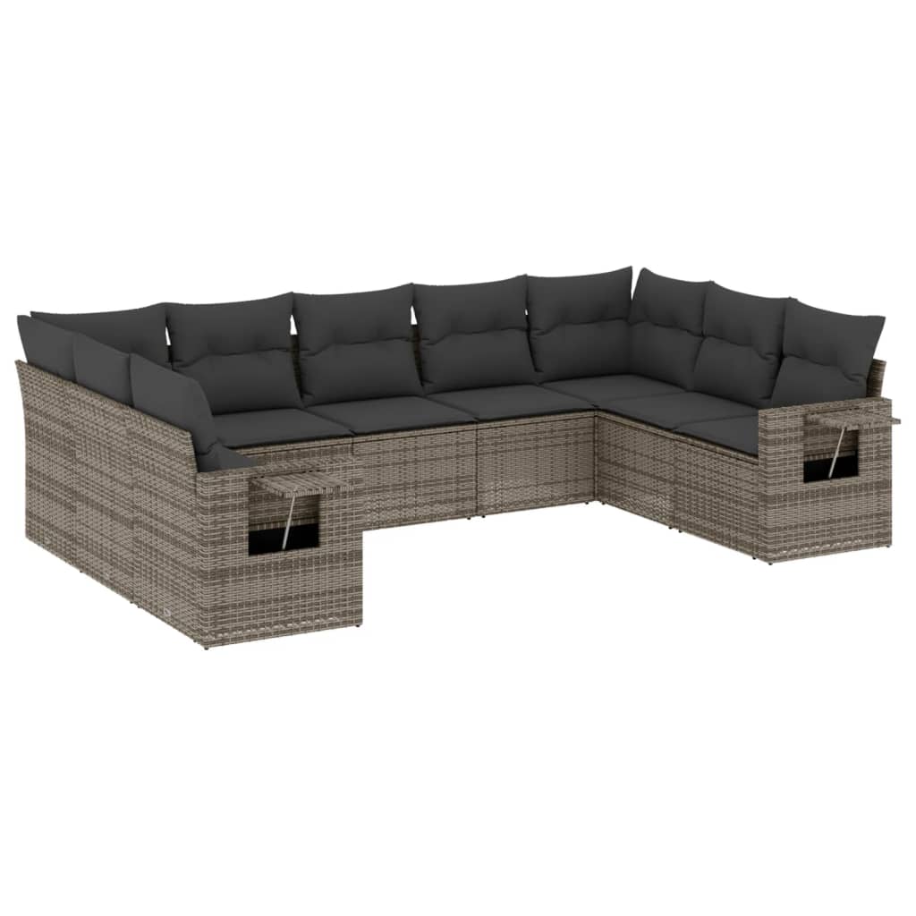 sofasæt til haven 9 dele med hynder polyrattan grå