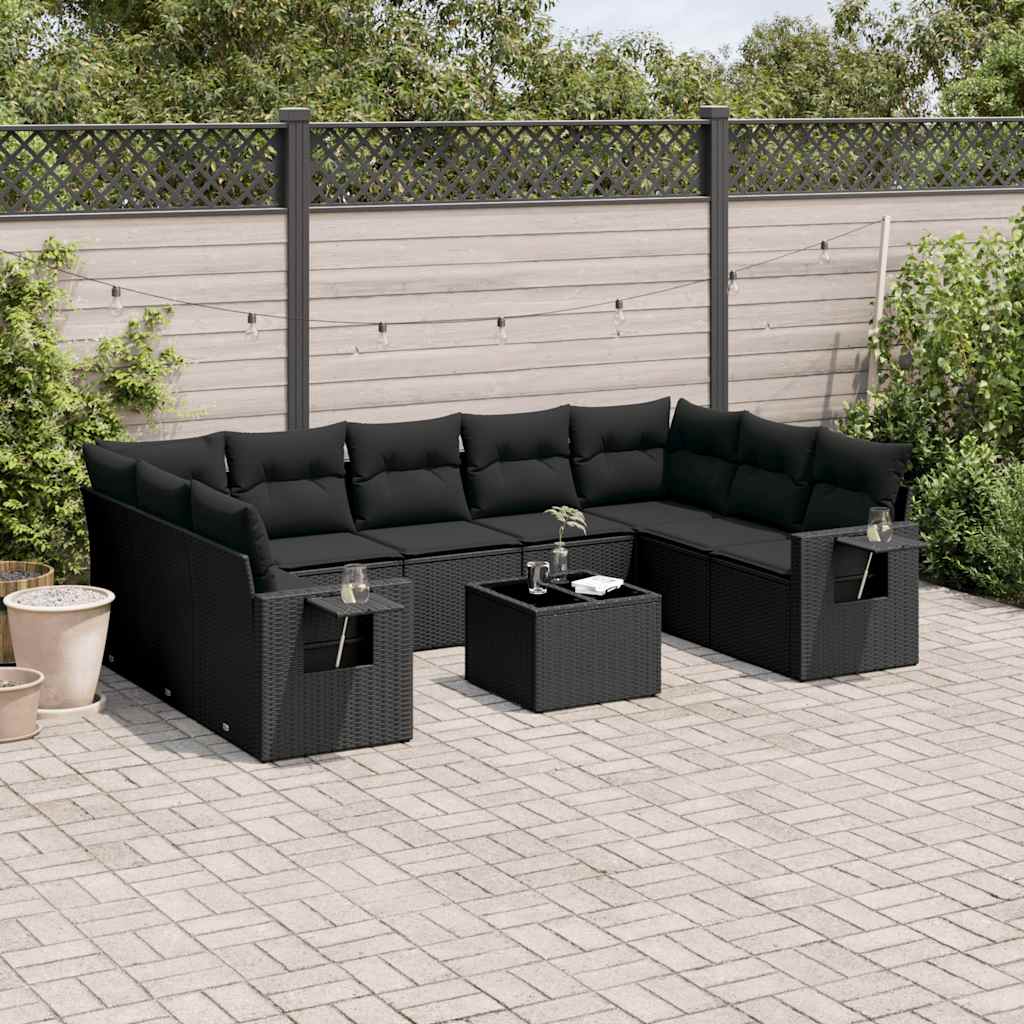 sofasæt til haven 10 dele med hynder polyrattan sort
