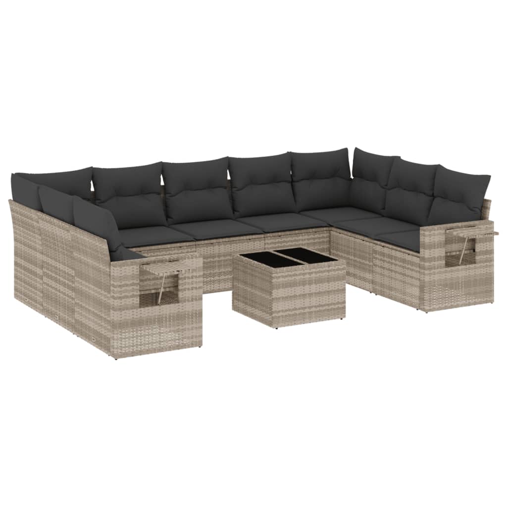 sofasæt til haven 10 dele med hynder polyrattan lysegrå