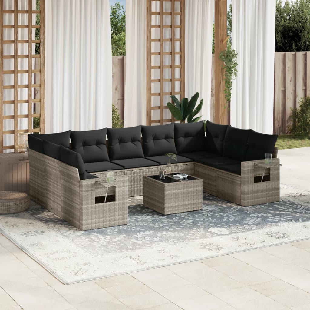 sofasæt til haven 10 dele med hynder polyrattan lysegrå