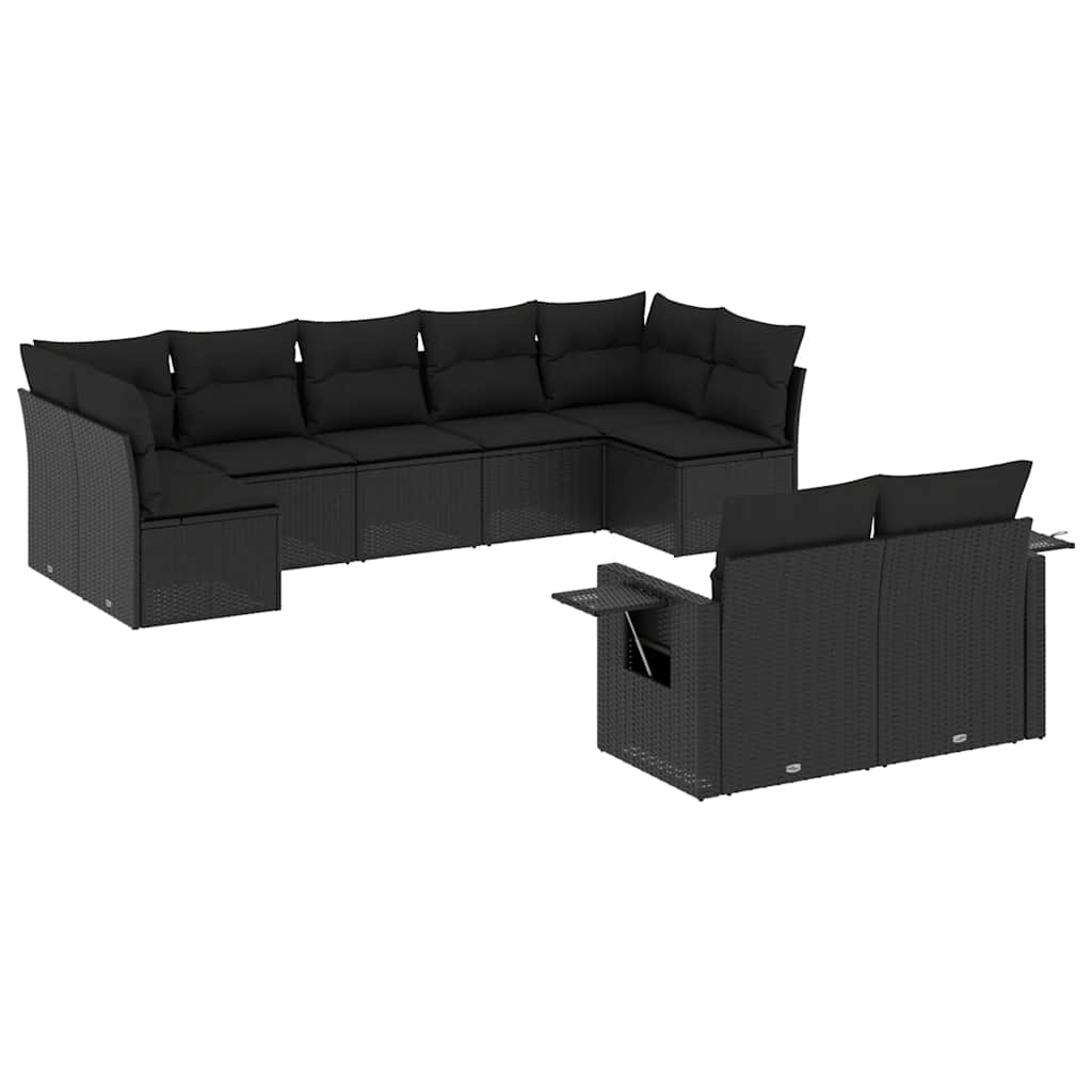 sofasæt til haven 9 dele med hynder polyrattan sort