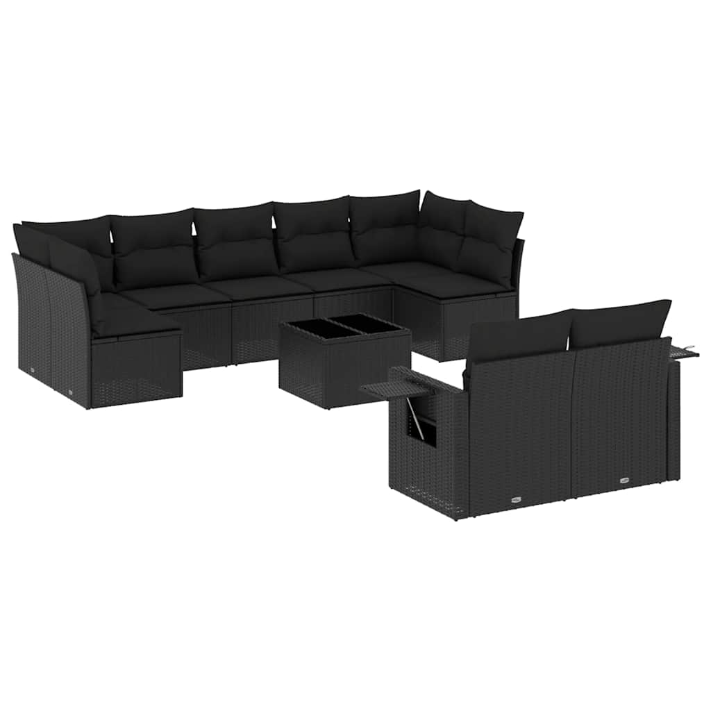 sofasæt til haven 10 dele med hynder polyrattan sort
