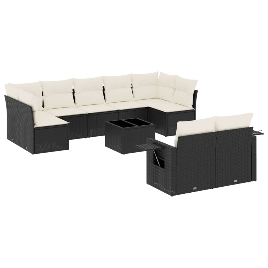 sofasæt til haven 10 dele med hynder polyrattan sort