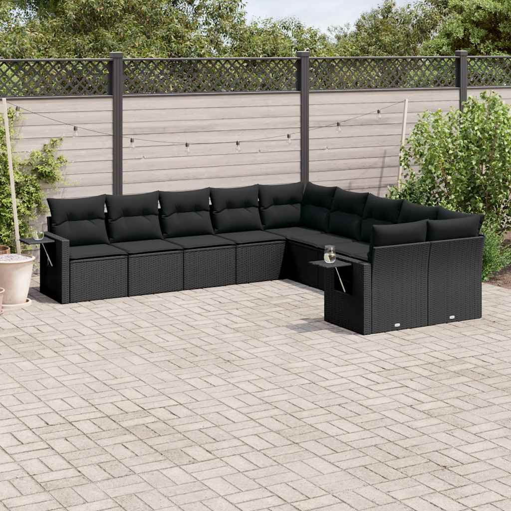 sofasæt til haven 10 dele med hynder polyrattan sort