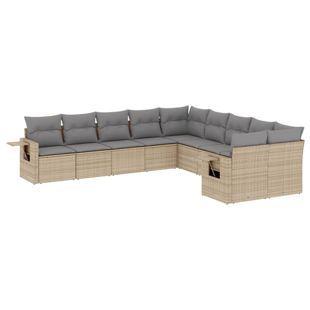 sofasæt til haven 10 dele med hynder polyrattan beige