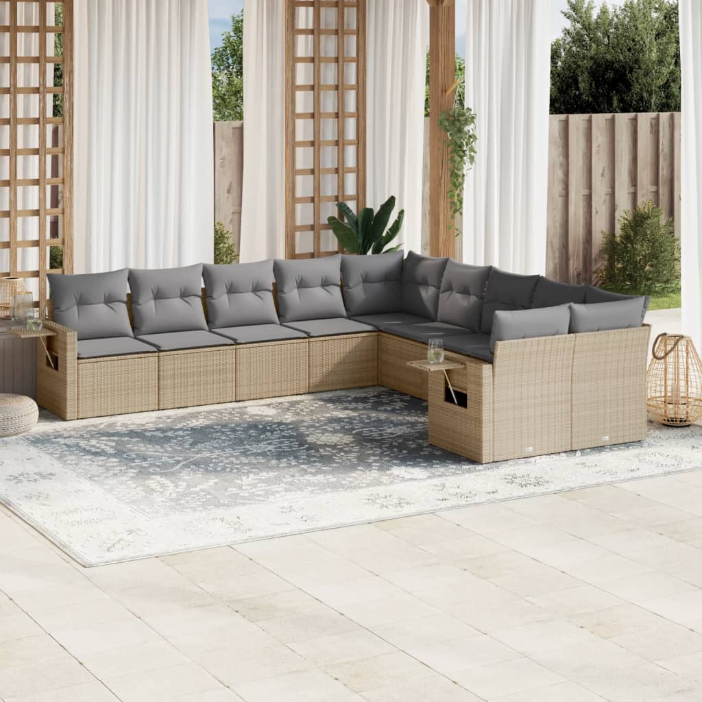 sofasæt til haven 10 dele med hynder polyrattan beige