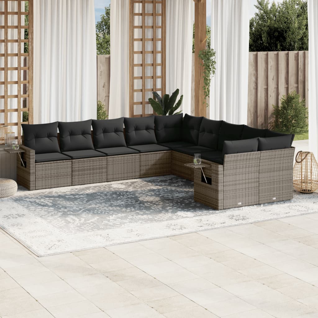 sofasæt til haven 10 dele med hynder polyrattan grå