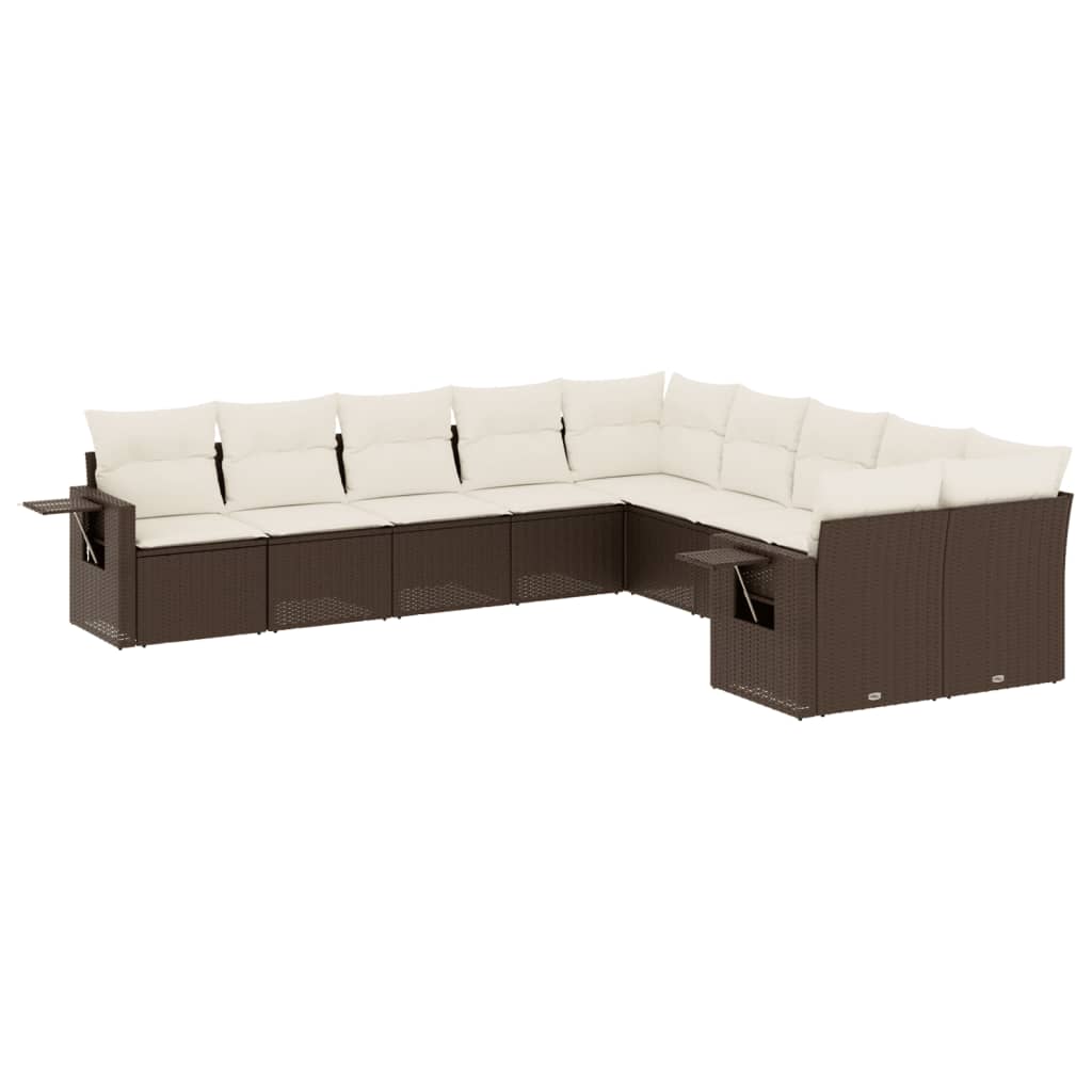 sofasæt til haven 10 dele med hynder polyrattan brun