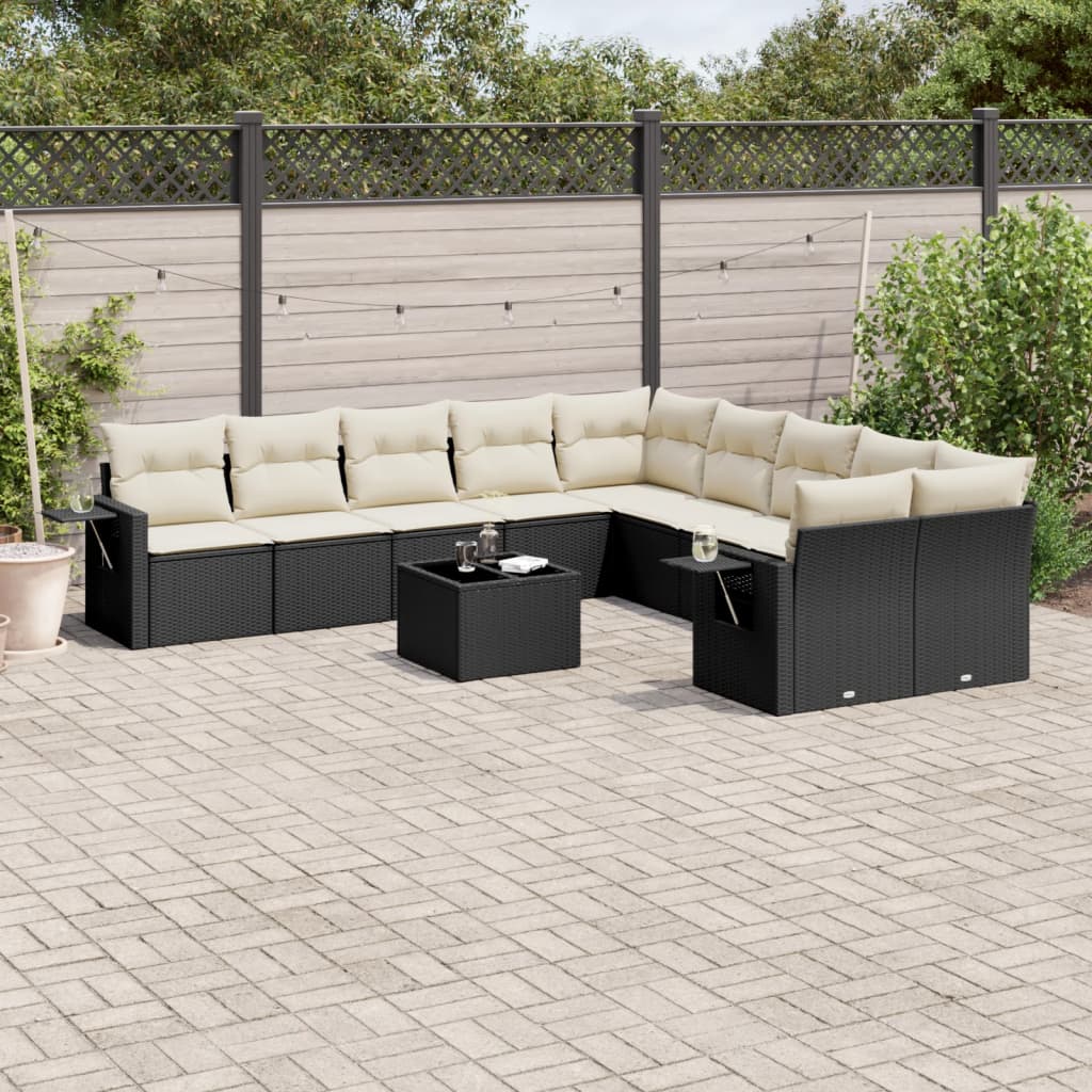 sofasæt til haven 11 dele med hynder polyrattan sort