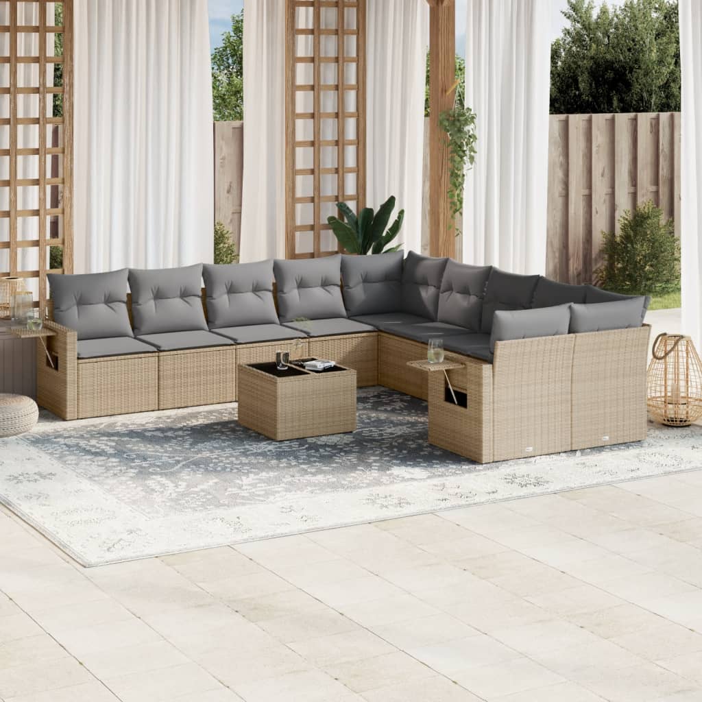 sofasæt til haven 11 dele med hynder polyrattan beige