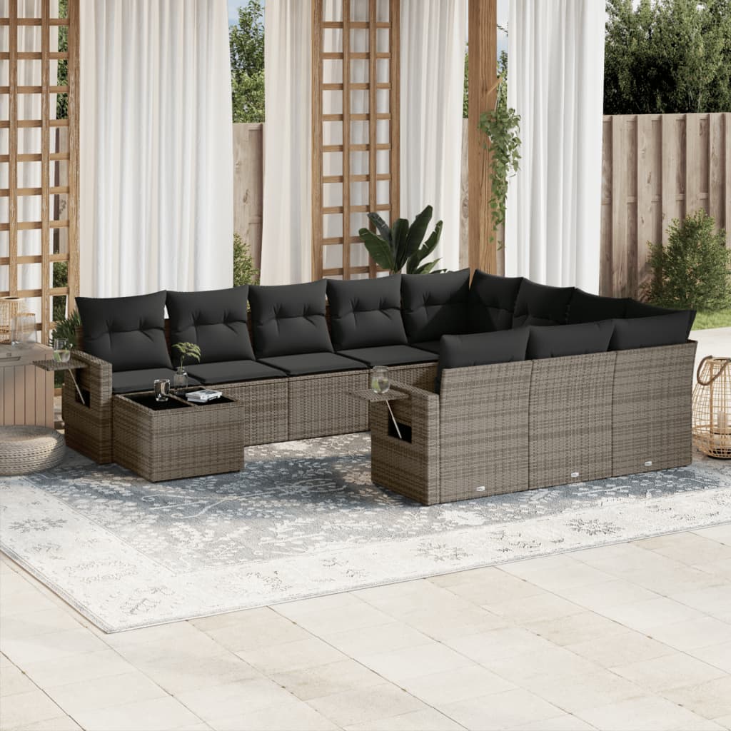 loungesæt til haven 11 dele med hynder polyrattan grå