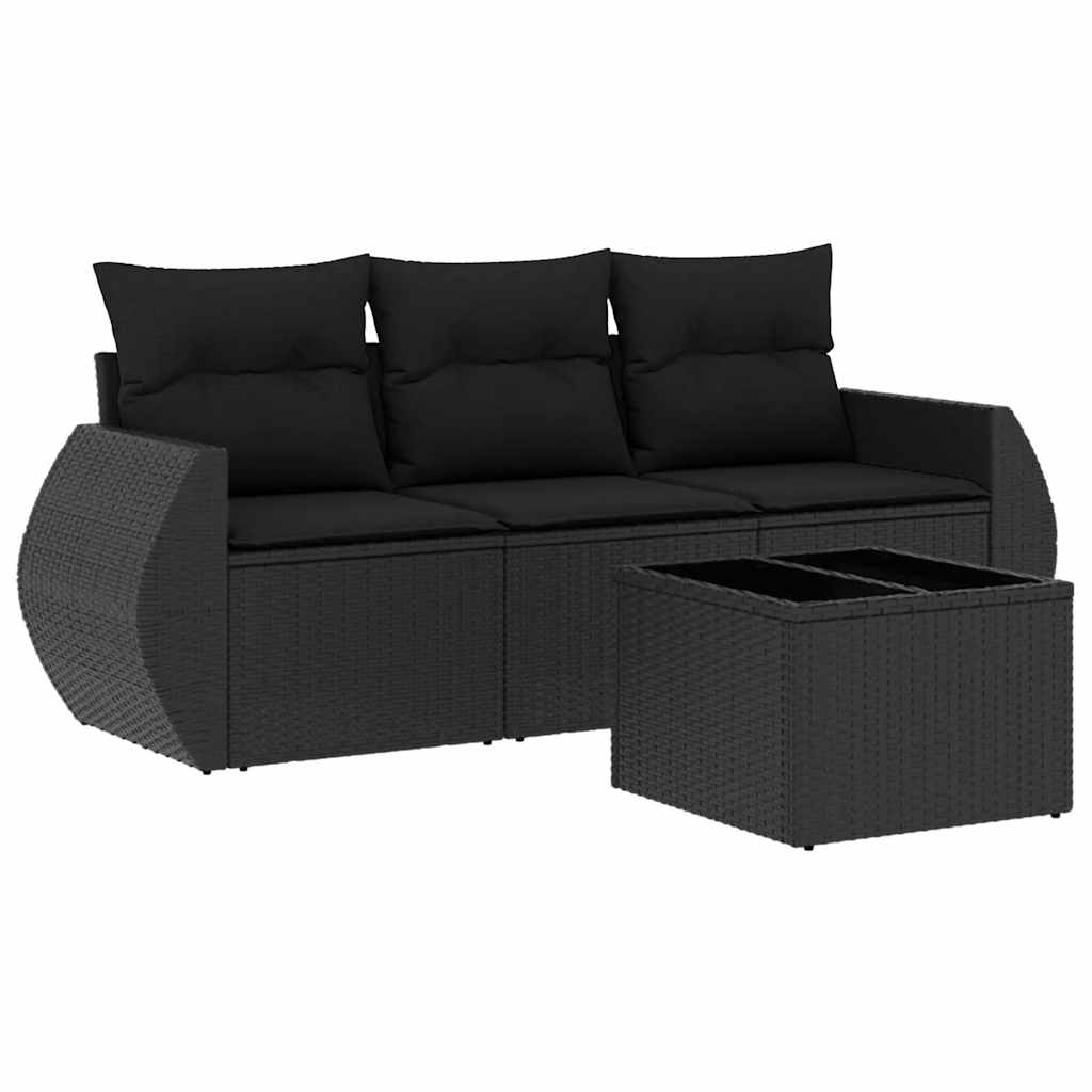 sofasæt til haven 4 dele med hynder polyrattan sort
