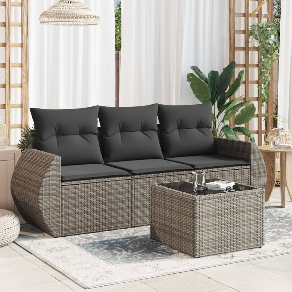 sofasæt til haven 4 dele med hynder polyrattan grå