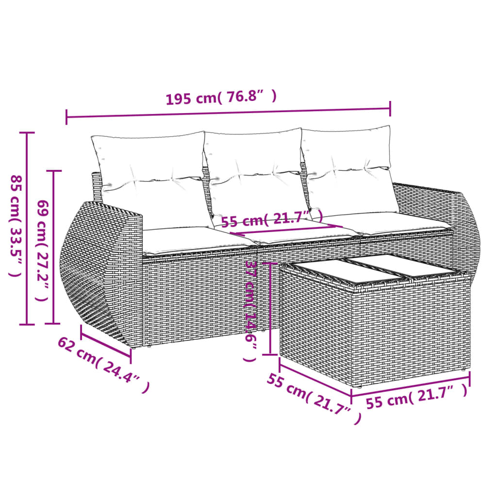 sofasæt til haven 4 dele med hynder polyrattan brun