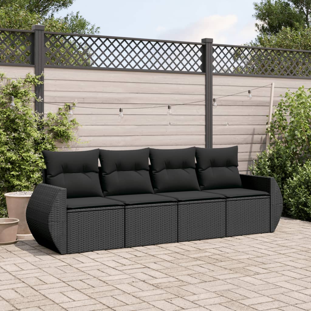 sofasæt til haven 4 dele med hynder polyrattan sort