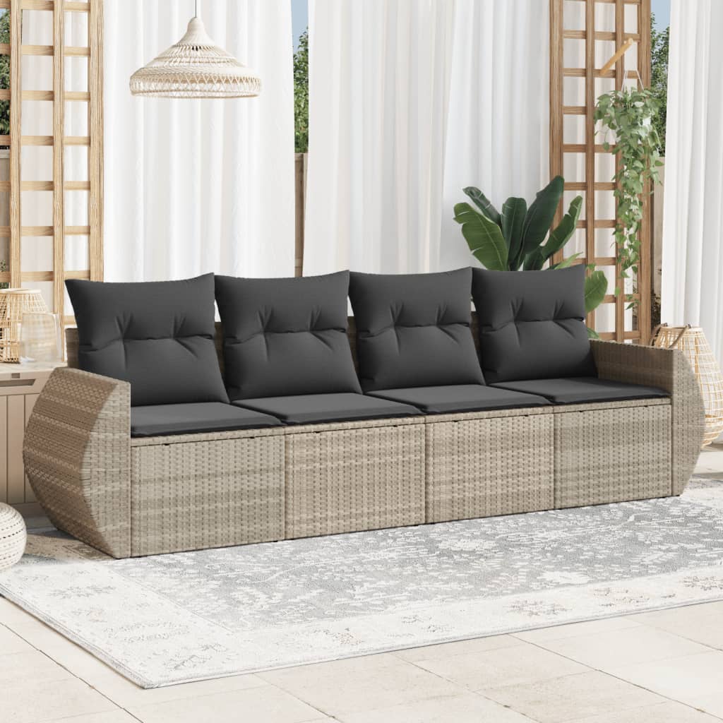 sofasæt til haven 4 dele med hynder polyrattan lysegrå
