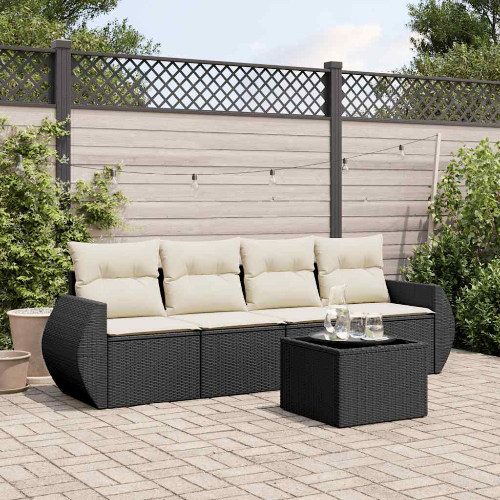 sofasæt til haven 5 dele med hynder polyrattan sort