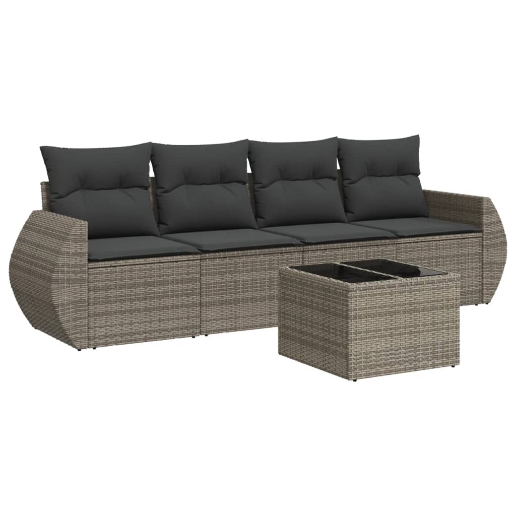 sofasæt 5 dele med hynder polyrattan grå