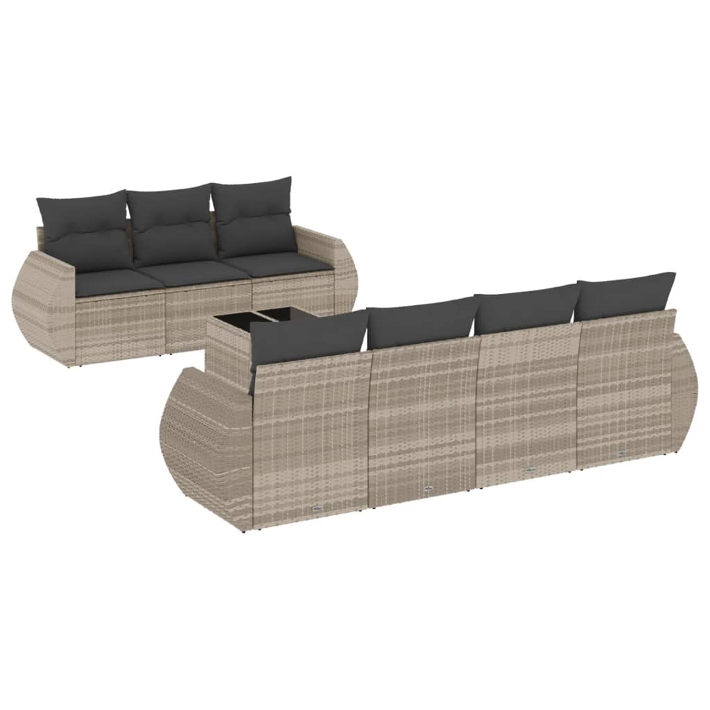 sofasæt til haven 8 dele med hynder polyrattan lysegrå