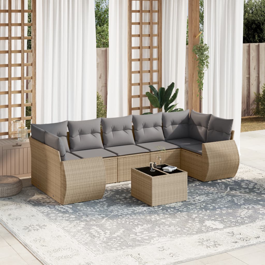 sofasæt til haven 8 dele med hynder polyrattan beige