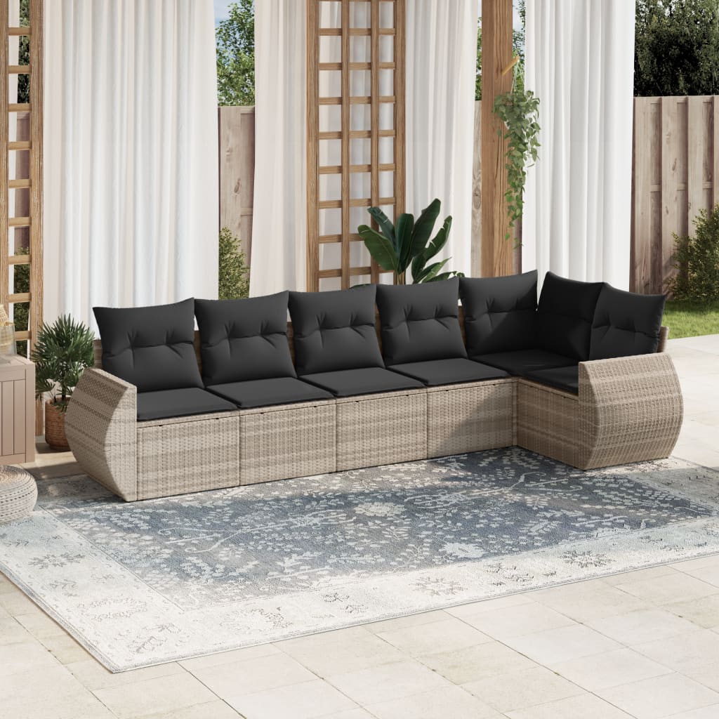 sofasæt til haven 6 dele med hynder polyrattan lysegrå
