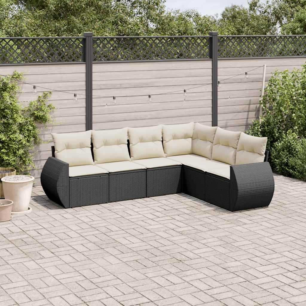 sofasæt til haven 6 dele med hynder polyrattan sort