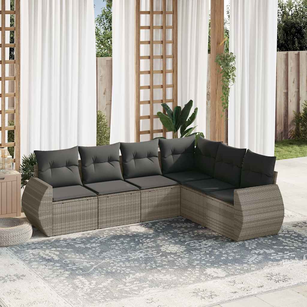 sofasæt til haven 6 dele med hynder polyrattan lysegrå