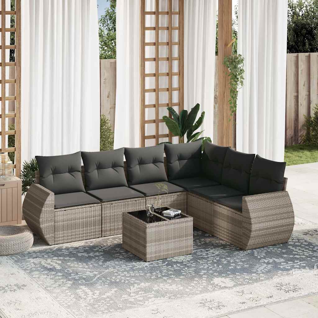 sofasæt til haven 7 dele med hynder polyrattan lysegrå