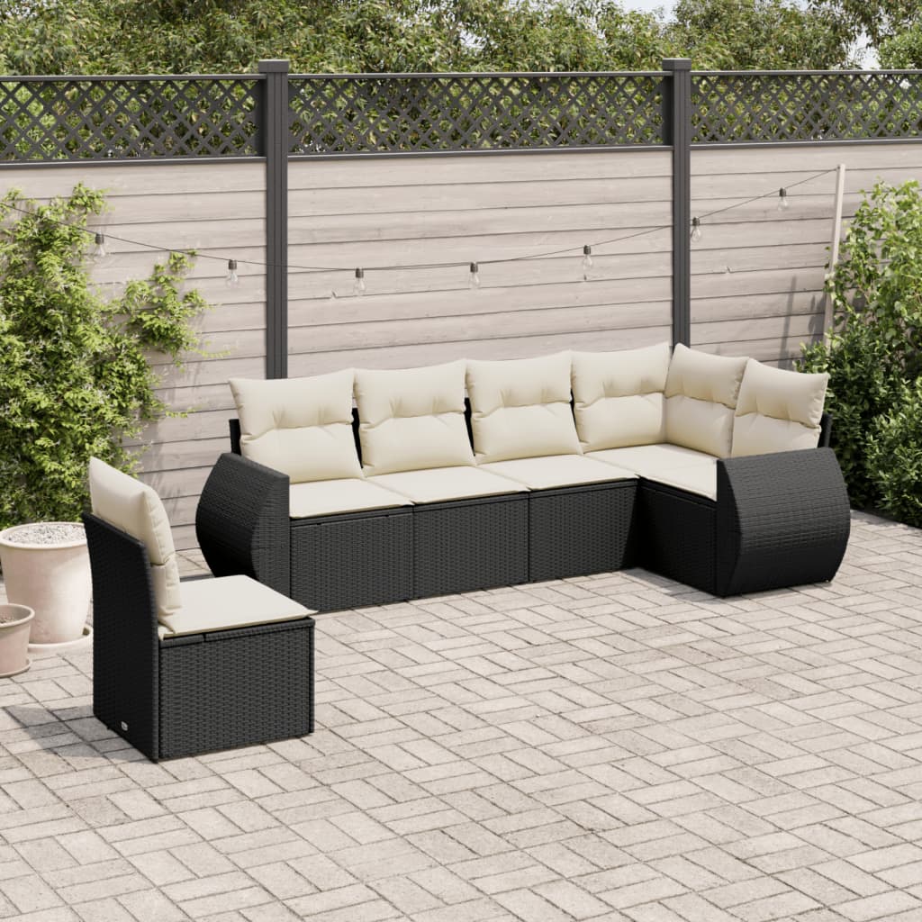 sofasæt til haven 6 dele med hynder polyrattan sort