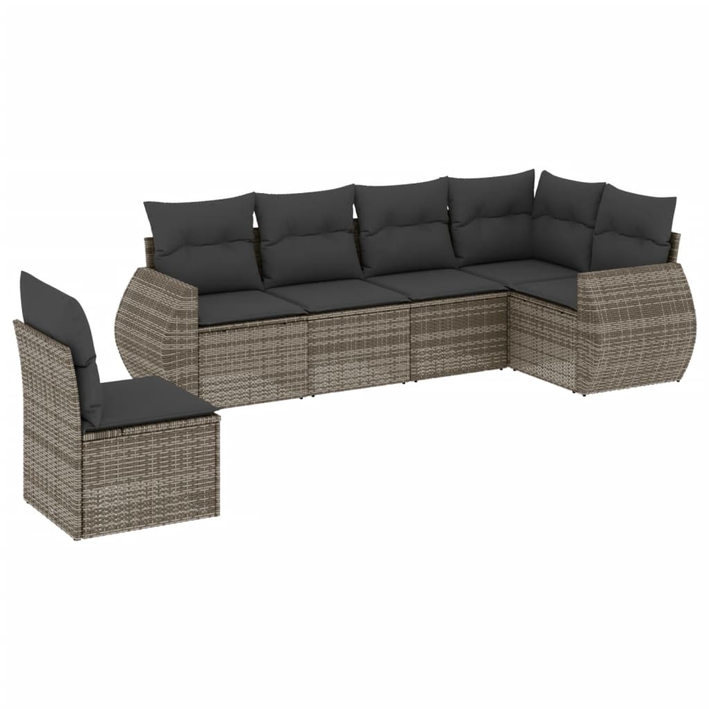 sofasæt til haven 6 dele med hynder polyrattan grå