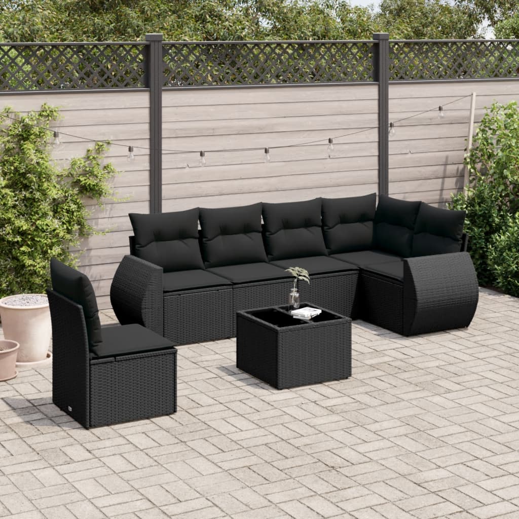 sofasæt til haven 7 dele med hynder polyrattan sort